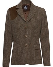 Brigitte von Schönfels Fischgrat-Tweed-Blazer Reverskragen Blazer Damen NEU