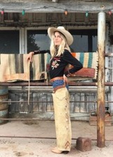 Women's Hand Crafted Native American Rodeo Cowgirl Style Leather Fringe Chaps