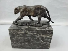 Vintage After Christopher Fratin Signed Bobcat Tiger Lion Bronze on Marble Base