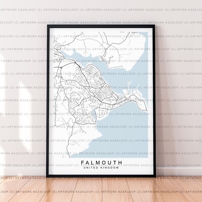 Falmouth Karte Poster Druck ungerahmt Falmouth Großbritannien Wandbild Küstenansicht