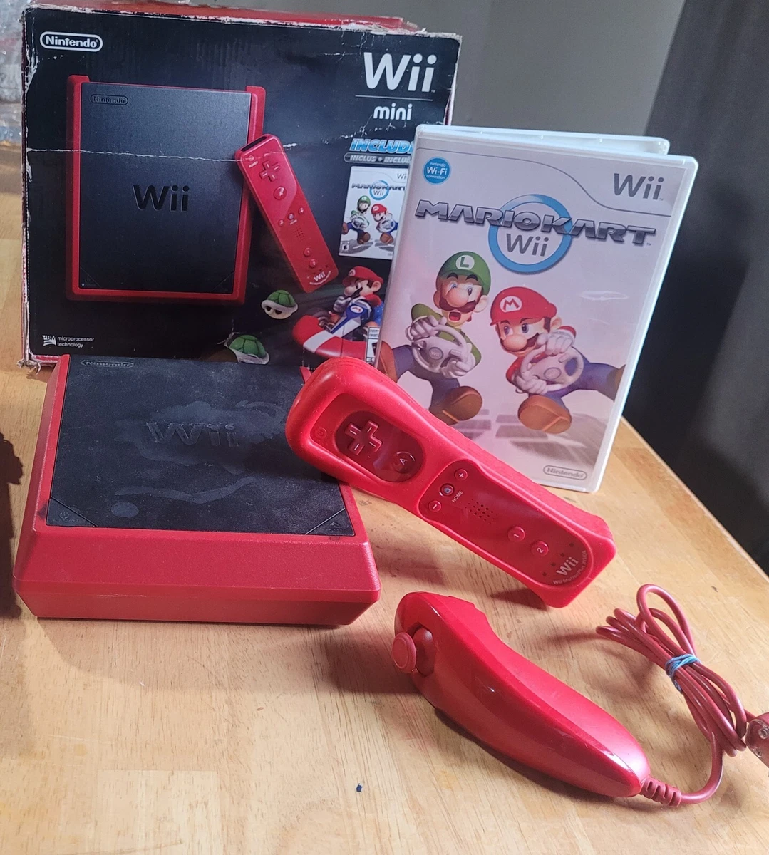 Nintendo Wii Mini Complete Set w/ Mario Kart Wii & Red MotionPlus Control  TESTED