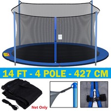 14FT Trampoline Safety Net Netting Replacement Fit 4 oles Round Enclosure Zipper