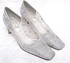Touch Of Nina Silver Sparkle Mesh Sheer Block Heels - Wedding Formal Shoes 9 M