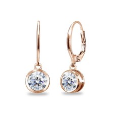 Round Dangle Rose Gold Plated Silver Leverback Earrings with AAA Zirconia