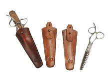 1x Genuine Leather Brown Hair Scissors Case Adjustable Strap - Case Only