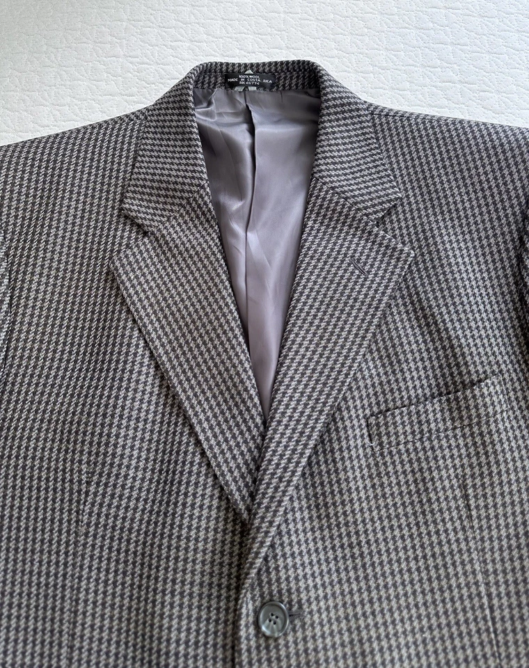 Abrigo Deportivo Oleg Cassini Para Hombre 44 L Marrón Tejido Lana Pata de Gallo Blazer 3 Botones Foto 2 de 4