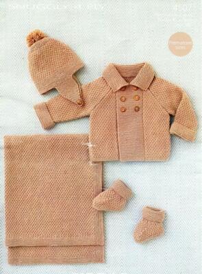 BABY STRICKMUSTER Jacke Mütze Booties Decke Prem 10 in / 20 in 4-fädig