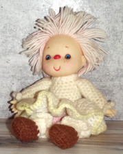 Mitzy Doll Pink Yarn Hair Blue Crocheted Handmade Vtg 80s 11" B58