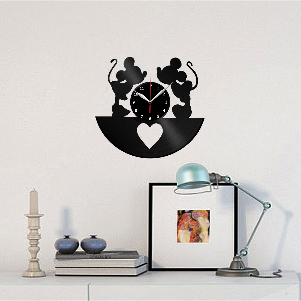 Smotly Vinyl Wall Clock, 12 Inch Mickey Minnie Creative, With Remote Night Atmosphere Light, A Wall Clock Gift For Anime Enthusiasts. (Color