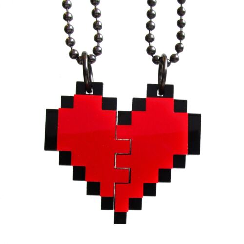 BFF Heart Necklaces Friendship Pixel Heart Set of 2 Necklace Best Friends Gift - Afbeelding 1 van 8