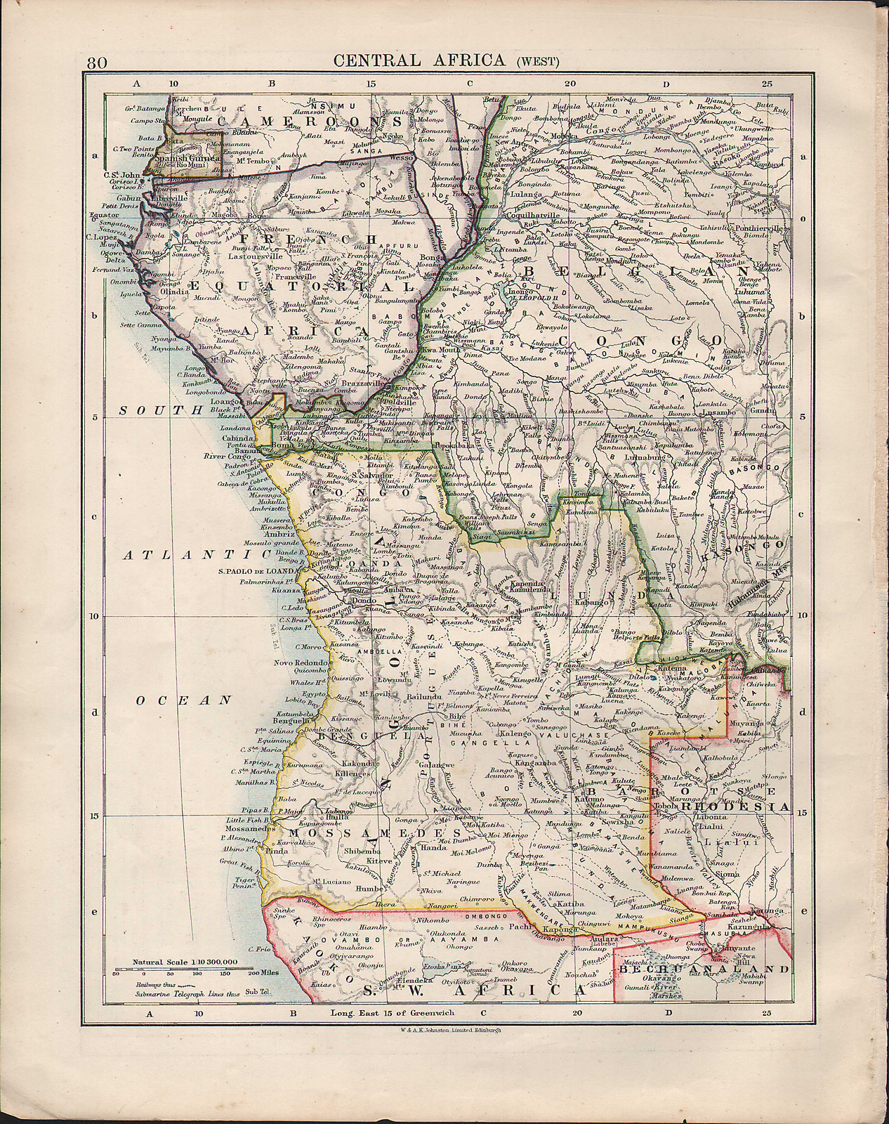 1914 MAP ~ CENTRAL AFRICA WEST ~ ANGOLIA BELGIAN CONGO RHODESIA | eBay