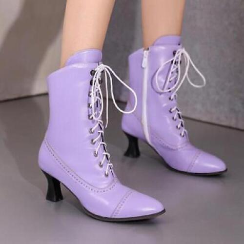 Damen-Stiefeletten mittelhoher Pfennigabsatz spitz zulaufend Freizeit seitlicher Reißverschluss Kunstleder Schuhe - Bild 21 von 31