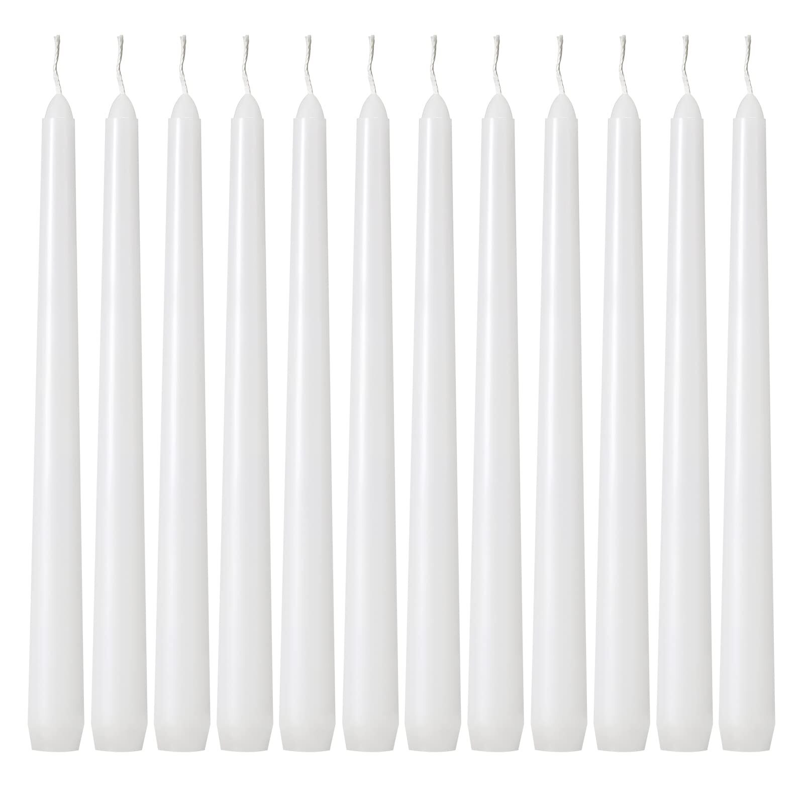 24 Unscented 10-Inch White Dripless Taper Candles for Events & Decor