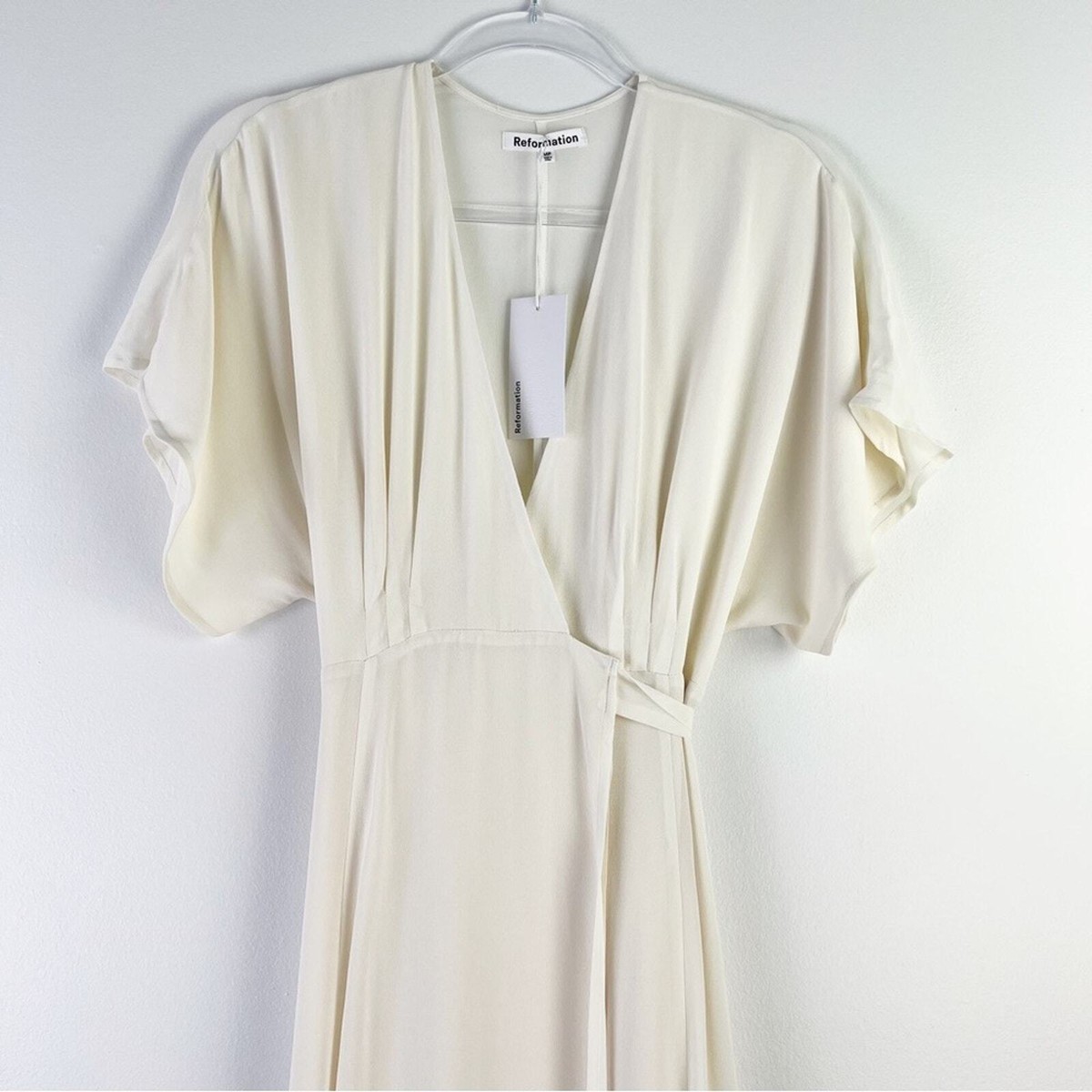 New Reformation Winslow Dress Womens M White Ivory Maxi Wrap Kimono Wedding  | eBay