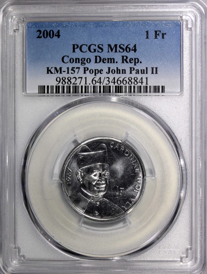 Congo-Democratic Rep.2004 1 Franc Pope John Paul II PCGS MS64 TOP GRADE KM157(1) - Image 2 of 4
