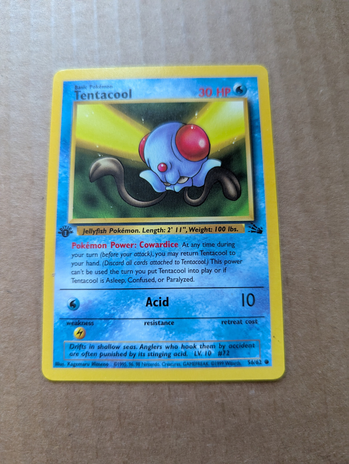 1st Ed Tentacool Non-Holo WOTC Pokemon Card 56/62 Fossil Set