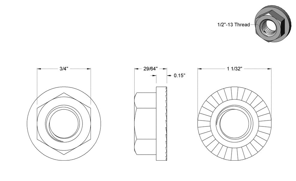 (10) McMasterCarr 1/213 Serrated Flange Locknut 188 Stainless Steel