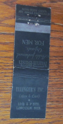 LINCOLN, NEBRASKA MATCHBOOK COVER: ELLINGER'S MEN STORE EMPTY MATCHCOVER -A