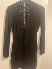 Windsor Faux Suede Lined Bodycon Dress With Gold Zipper And Sexy Plunge