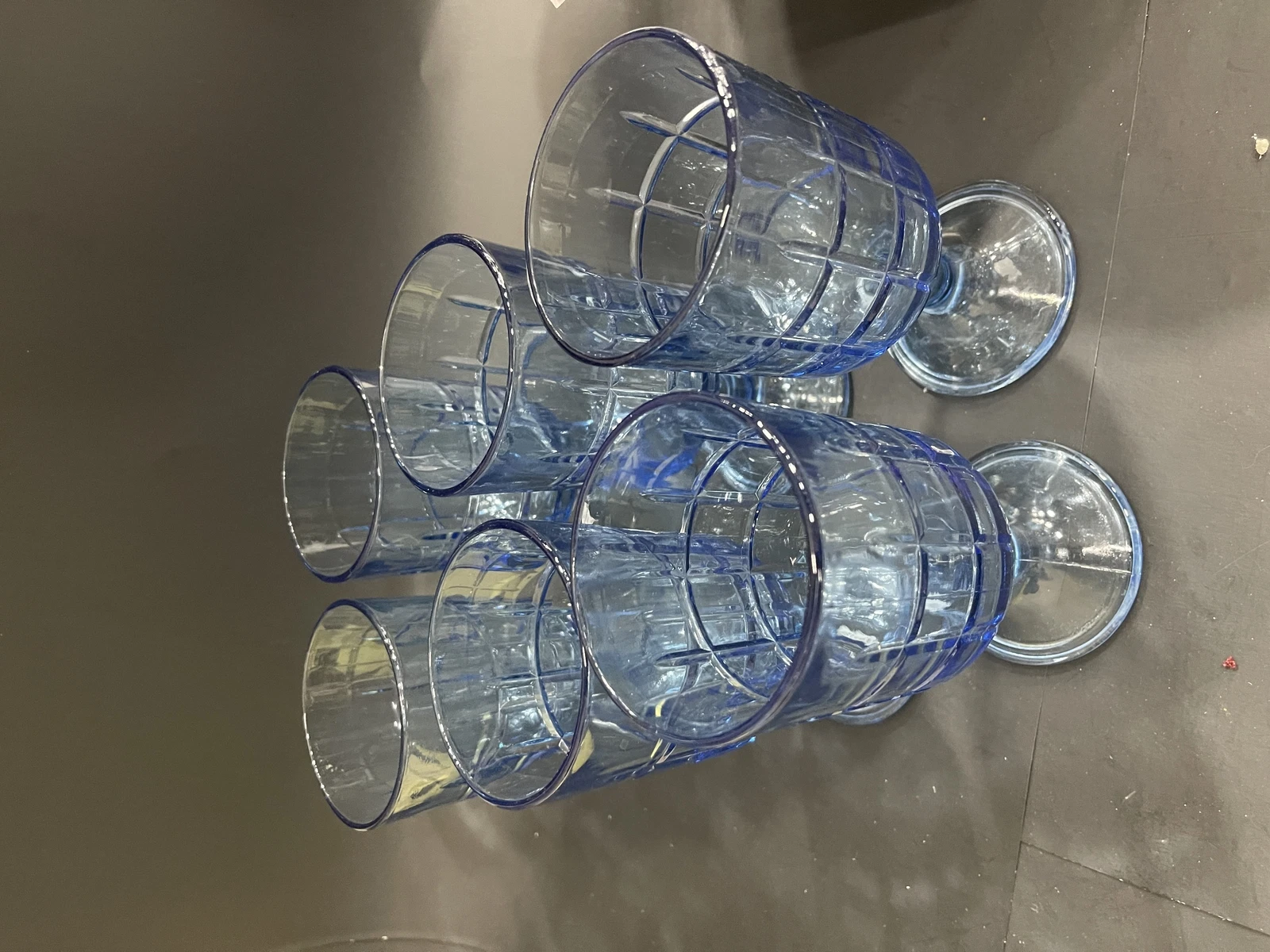 Set of 6 Vintage Anchor Hocking Tartan Light Blue Drinking Goblets   6 3 4"