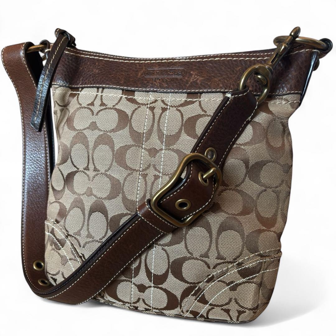 COACH Canvas and Leather Shoulder Bag 10402 Stylish Durable Carryall