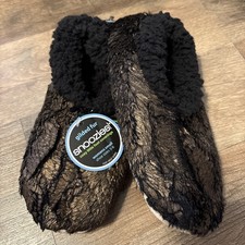 NEW Snoozies Women's Brown Gilded Faux Fur Slippers Non Skid Soles Small 5/6