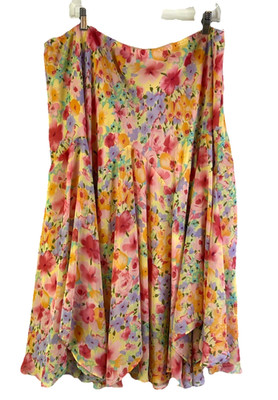 Vintage Y2K Womens 3XL Rainbow Floral Flowy Shark Bite Pull On Slip Skirt Fairy