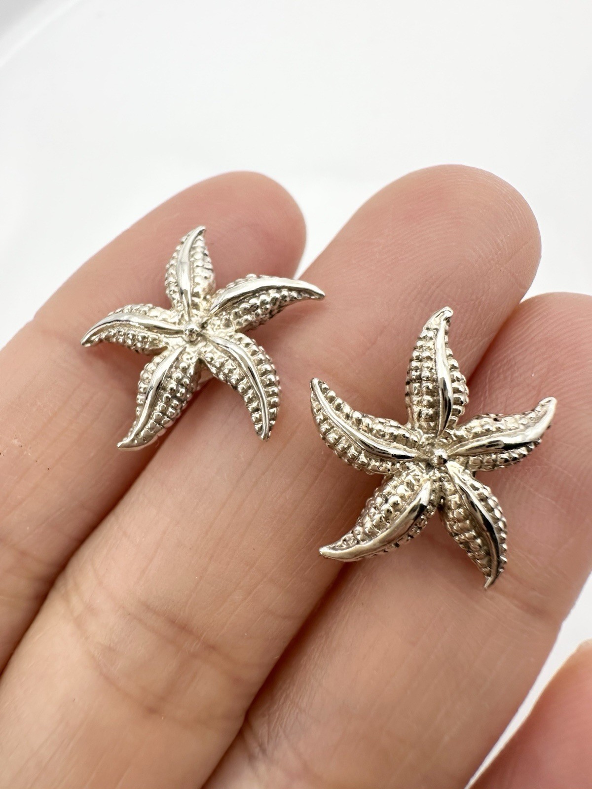 Textured Detailed Pattern 925 Sterling Silver Starfish Detailed Post Earrings | eBay