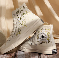 Custom Embroidered Wedding Converse, White Flowers Embroidered Sneakers