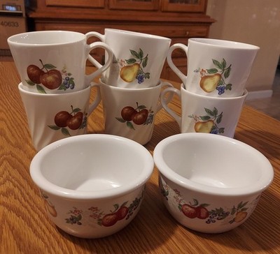 Corelle Coordinates Chutney Lot: 6 Swirl Coffee Mugs & 2 Stoneware 7oz Ramekins