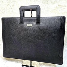 Burberry Saffiano Leather Black Briefcase Business Handbag Top Handle Large Zip