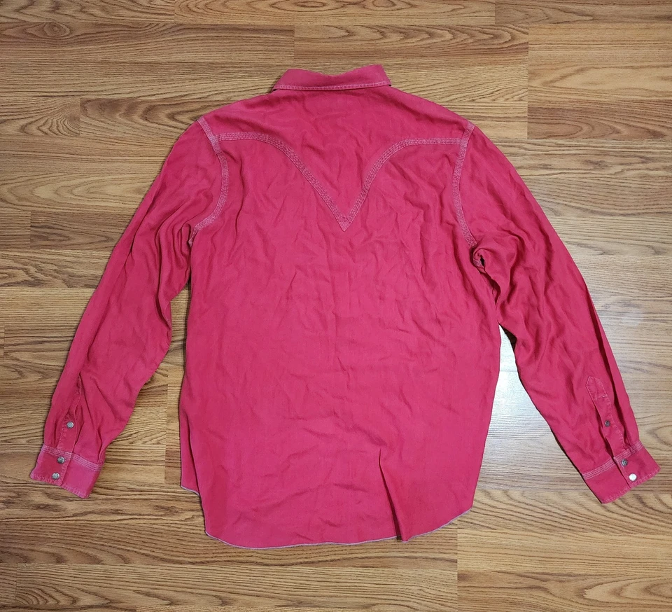 Camisa Ryan Michael Para Hombres XL Roja Mezcla Seda Manga Larga Western Snap Vaquero Rodeo Foto 2 de 4