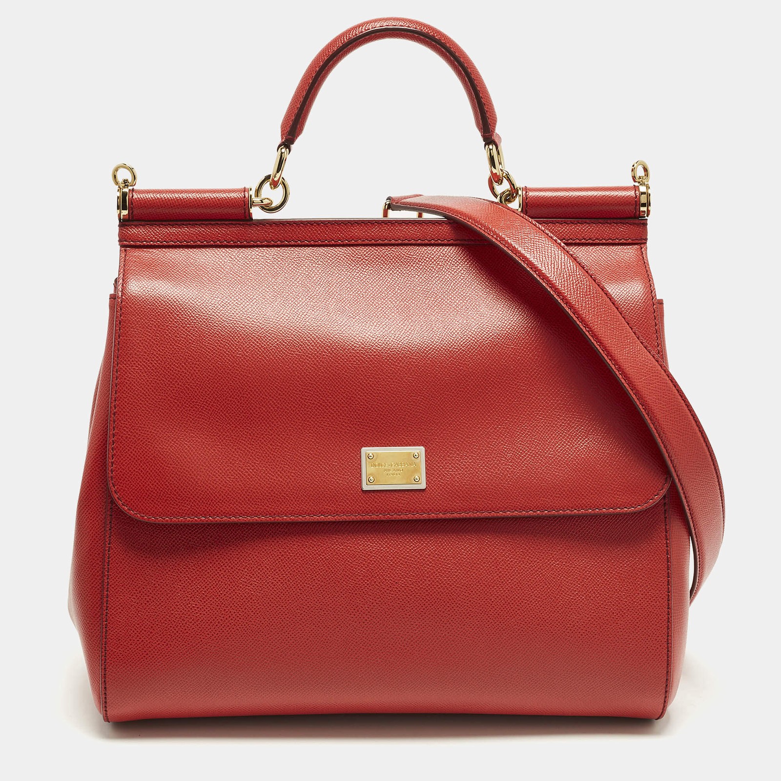 Dolce Gabbana Miss Sicily Large Red Leather Top Handle Bag