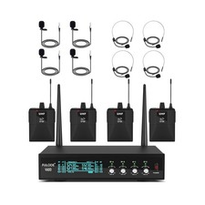 Lapel Microphones 4 Channel UHF Wireless Microphone System with 4 Lavalier 4 ...