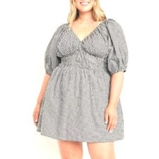 Old Navy XL Tall Smocked Waist Defined Mini Gingham Dress Black White Cottage