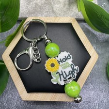 4.5  Stainless Steel Sunflower Acrylic Beaded Keychain Purse Backpack C1946