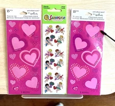 Lot of 3 NOS Valentine’s Day Sticker Packs Sandylion Glitter & Hallmark “Touch”