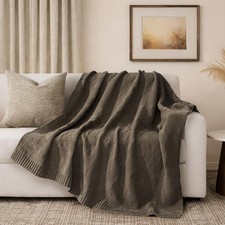 Mocha Brown Modern Checkered Chenille Plaid Knitted Throw Blanket 50x60