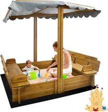 Kids Sandbox with Lid, Wooden Sand Box with Cover Outdoor, Uv-Protection Natur