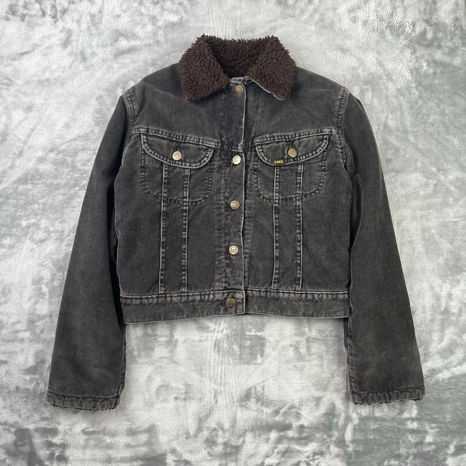 Lee Storm Rider Jacket Women’s Small Black Corduroy Cord Denim Sherpa Lined