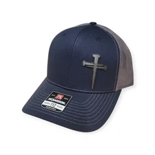 Custom Richardson 112 3 Nails Cross Christian Navy Blue Trucker Hat Engraved USA