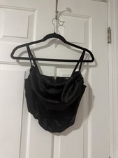 Urban Outfitters Corset Top Womens Small Ivory Satin Bustier Boned Zip Black L