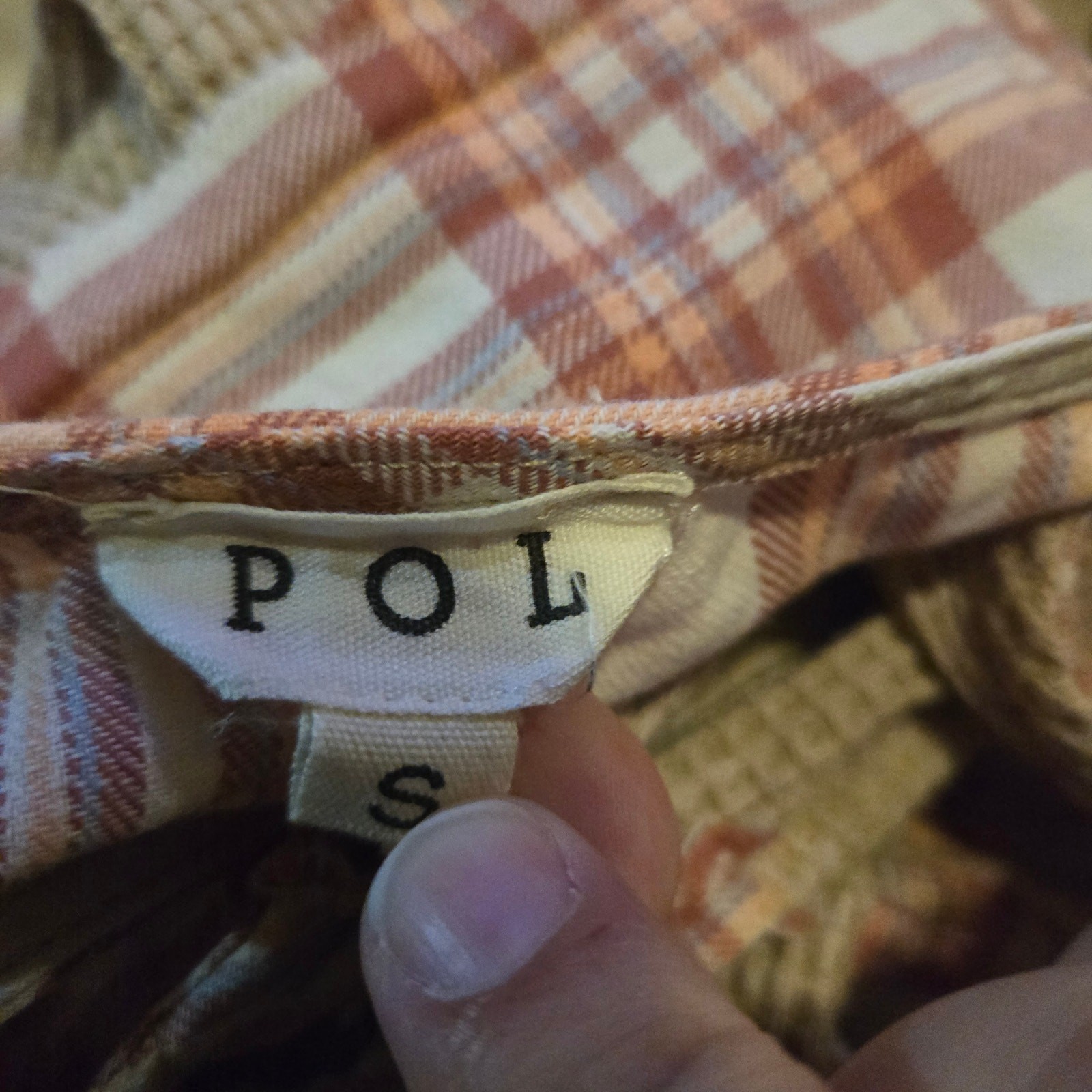 POL Womens Small Patchwork Plaid Button Front Tan… - image 3