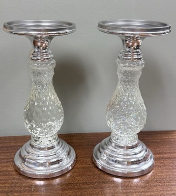 2 Bath & Body Works Silver Swirling Glitter Light Up Pedestal 3 Wick Candle Hold