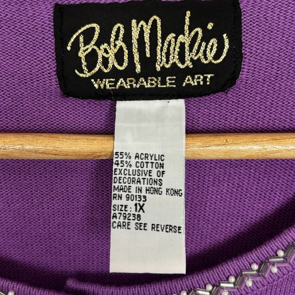 VTG Bob Mackie Wearable Art Beaded Dragonfly Cardigan Sweater Women 1X Sparkly - Image 4 of 4