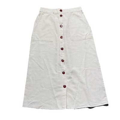 Mlle Gabrielle Womens Cotton Linen Midi Skirt Size L Boho Coastal Light Academia