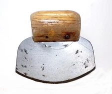 VINTAGE INUIT SMALL ULU UTILITY KNIFE - STEEL BLADE - OAK HANDLE - 4 1/4" WIDE