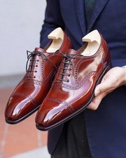 Custom Made Men's Brown Color Leather Oxford Cap-Toe Lace Up Formal Shoes Men