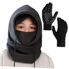 Kids Balaclava Winter Hat Set, Fleece Ski Face Mask with 3-8 Years Black