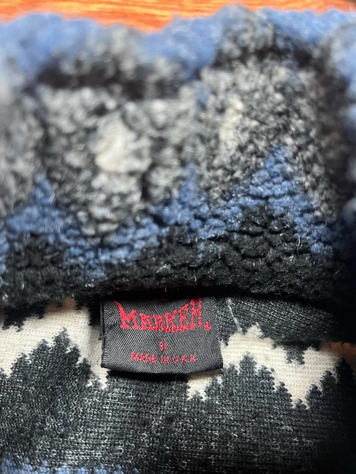 Vintage 90s Fleece Marker Aztec Striped Winter Jacket Full Zip Up Size Small - Image 3 of 4